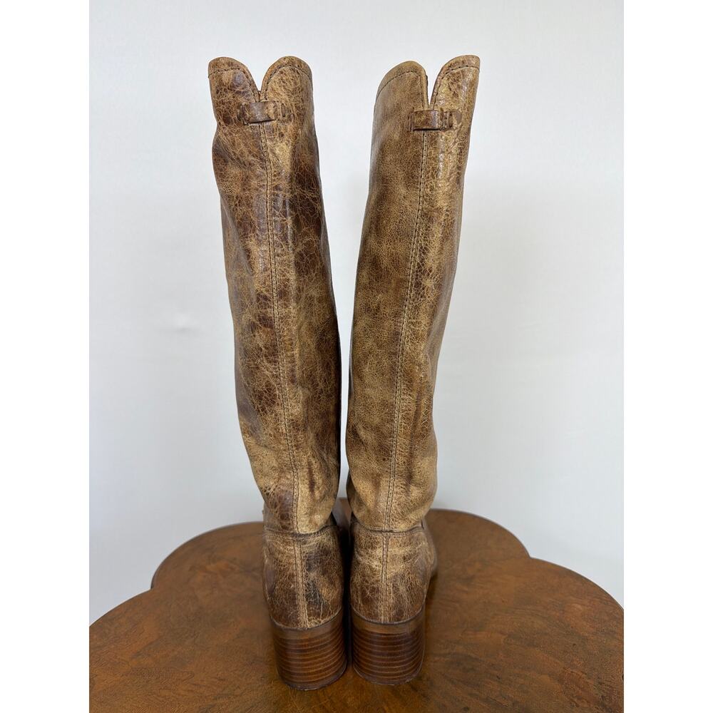 Diba True Brown Distressed Leather Pull On 2 Inch Heel Tall Boots Size 9.5 NWOB - Picture 4 of 6